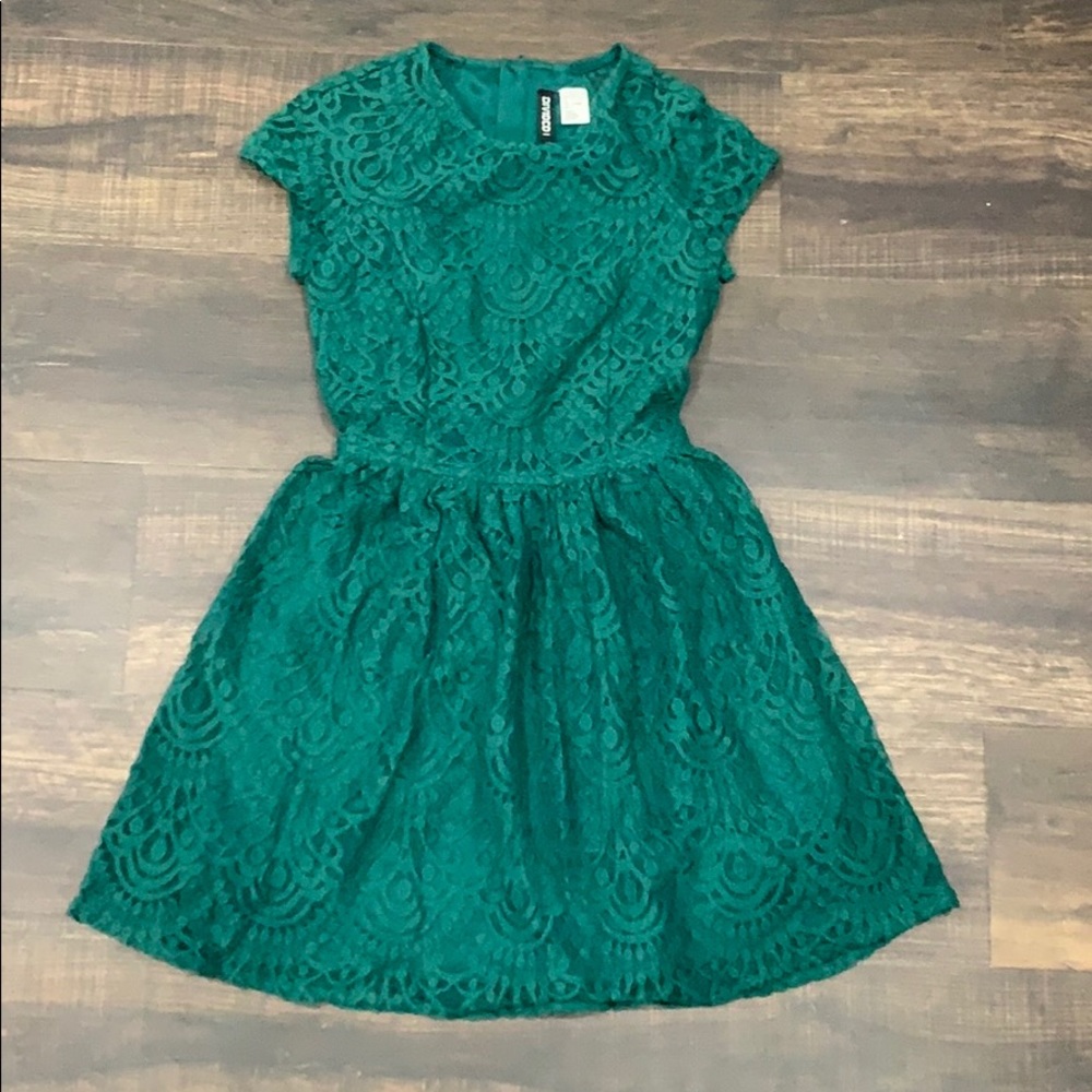 H&M DIVIDED dark green mini mini lace dress